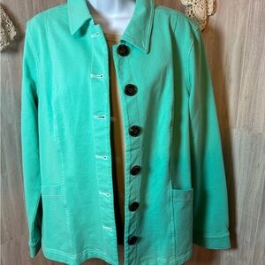Denim & Co Stylish Mint Green Button-Up Utility Jacket